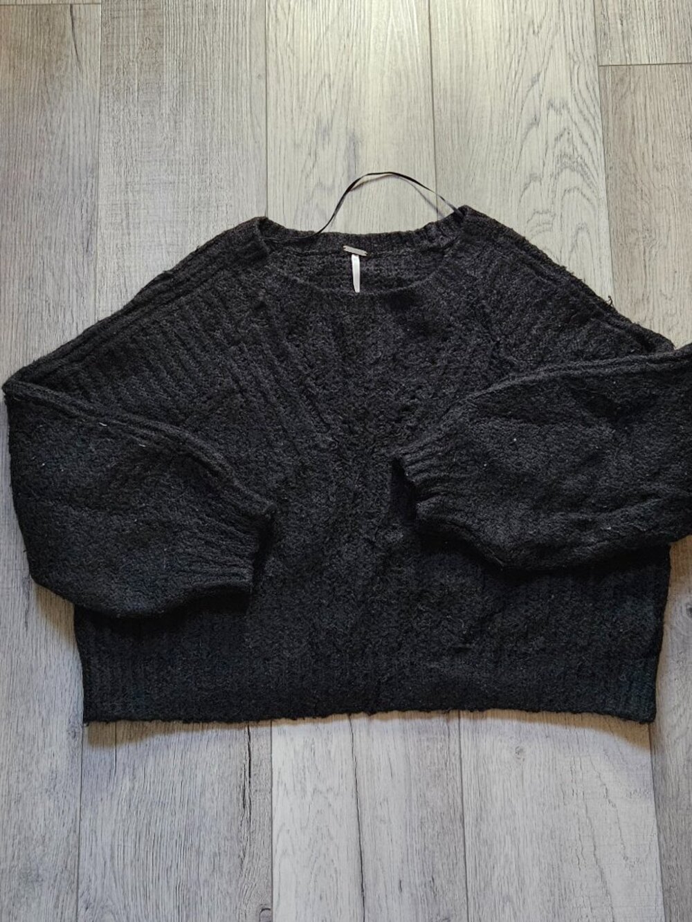 Free People Women's Black Textured Knitted Oversized Pullover Sweater Size S